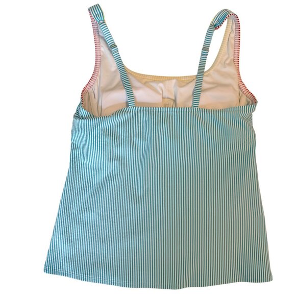 12 Lands End Blue Seersucker Knit 2 Piece Tankini Skirt Swimsuit Underwire Top - Picture 4 of 13